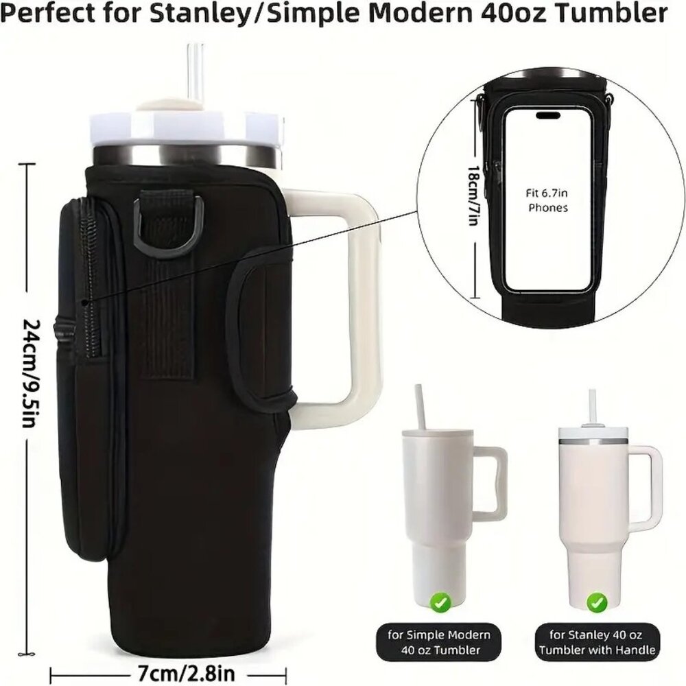 NWT Unbranded Stanley 30oz/40oz Tumbler Sleeve -l With Dual Storage & strap - Picture 3 of 3